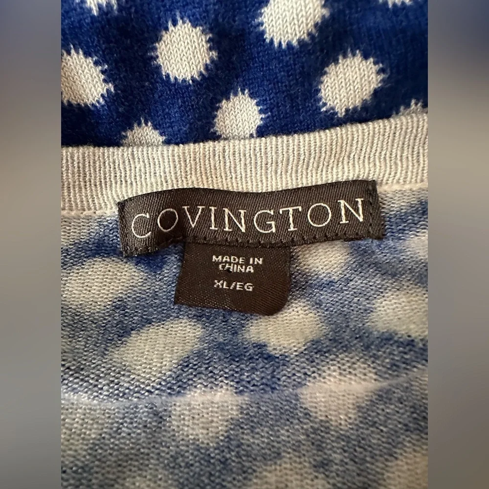 Covington Blue White Polka Dot Cardigan Sweater Soft Knit Minimalist Preppy - Picture 5 of 8